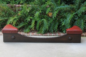 Antique English Oak Red Leather Jacobean Tudor Fireplace Fender
