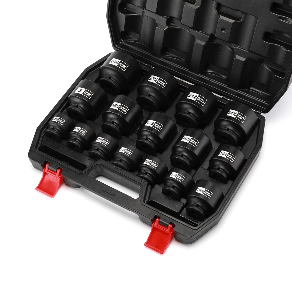 16PCS 1/2" Drive Shallow Spindle Axle Nut Impact Socket Set 6-Point Large CR-MO - Image 2 of 4