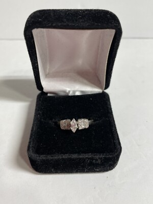 10k White Gold Marquise Genuine Diamond Engagement Ring SZ 8.75