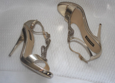 ROBERTO CAVALLI CALF SANDAL PUMP WITH GOLD METAL SNAKE DETAIL 05505 PLATINO #7us