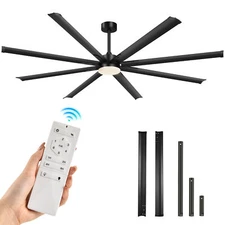 96 Inch Industrial Ceiling Fan with Light&Remote Control Commercial Modern Black