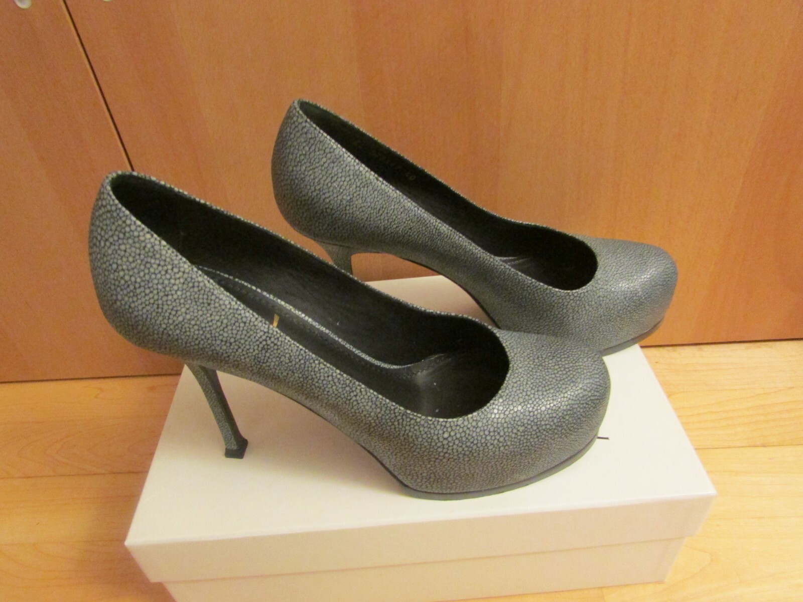SAINT LAURENT YSL Tribtoo 80 Pump Grigio Stampa Razza Taglia 40