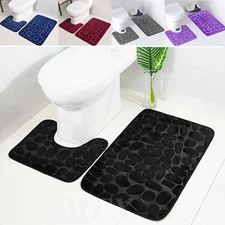 3-Piece Bathroom Bath Mat Set Soft Memory Foam Contour Rug with Toilet Lid Cover