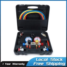 4 Way AC Manifold Gauge Set for R410a R22 R134a with 5ft Hoses, R410a Adapters