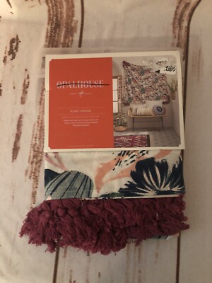 Target Opalhouse Pink Floral Wall Tapestry Tassel 57 x 57-NIP