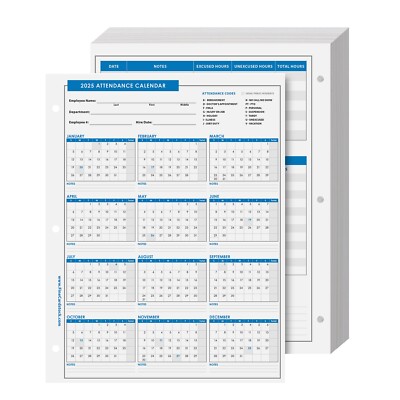 2025 Attendance Calendar Cardstock, Employee Work Tracker, 8.5 x 11, 25 Qty