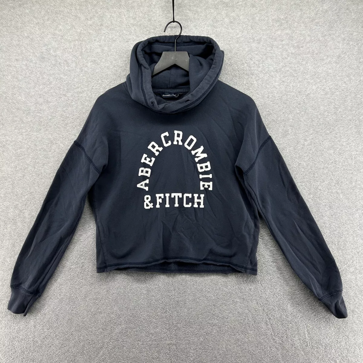 Abercrombie Fitch Women s Blue Cropped Long Sleeve Hoodie Spell Out Size S