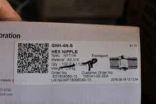 GNH-4N-S HEX NIPPLE - S316 1/4"; MNPT X 1/4" MNPT DK-LOK