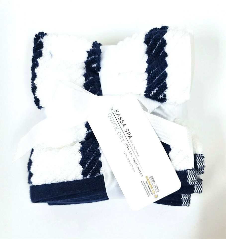 KASSA SPA WHITE,NAVY BLUE QUICK DRY ZERO TWIST COTTON BATH,HAND,WASH