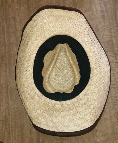 Summer Straw Cowboy Hat Unisex Beige With Flex Band 7 X 7.5 Inch Opening - Picture 5 of 5