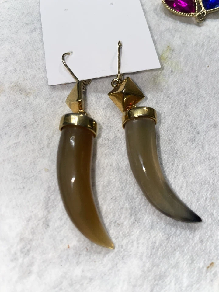 Vince Camuto Faux Horn Drop Dangle Hook Statement Earrings Signed - Image 3 of 4