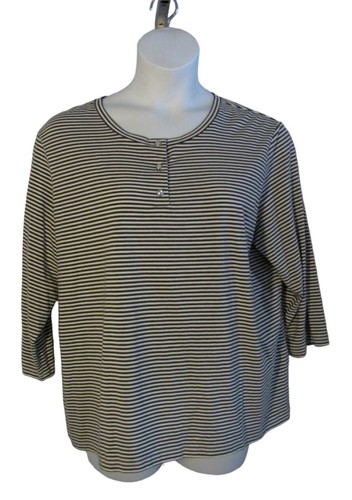 Talbots 2X Brown White Stripe Knit Shirt Top Sparkle Buttons - Picture 1 of 3