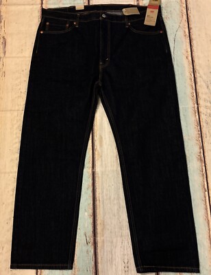 New Levi's 505 Regular Fit Cotton  Jeans Straight Leg Dark Wash Blue 42x30