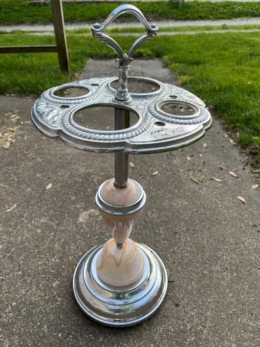 Antique Western Theme Chrome Cigarette Smoking Stand Ashtray Slag Glass Parts