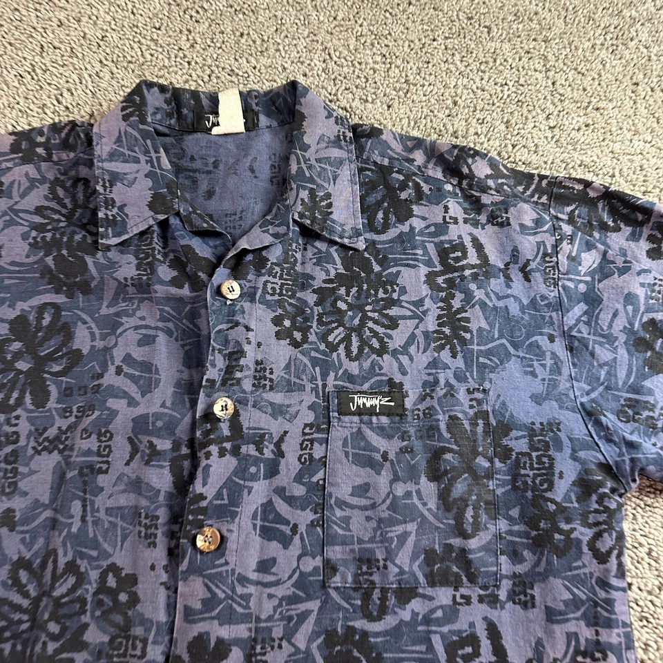 VINTAGE 90s Jimmy'z Shirt Mens Medium Blue Hawaiian Surf Cotton Linen Blend - Image 3 of 4