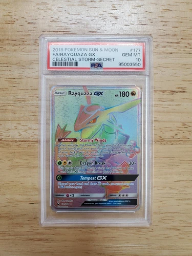 Pokemon PSA 10 GEM MINT 2018 Rayquaza GX 177 Celestial Storm Secret Rare Card
