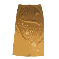 Vintage Bronze Olive Gold Beaded Sequin Floral Silk Blend Maxi Skirt Medium
