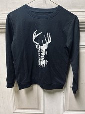 Boys Black Knit Pullover Sweatshirt Long Sleeve Deer Nature Graphic Print