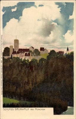 Litho Munich Upper Bavaria, village with Castle Grünwald - 4918823