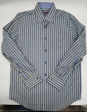 Robert Graham Flip French Cuff Links Blue White Stripes Button Down Shirt