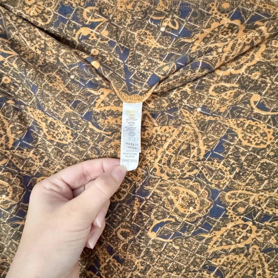 LuLaRoe 紧身裤女式均码弹力橙色棕色佩斯利裤子 — 第 2/3 张图片