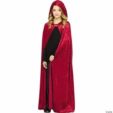Red Hooded Velour Chld Cape - Halloween Costume Cosplay Party Outfit For Kids
