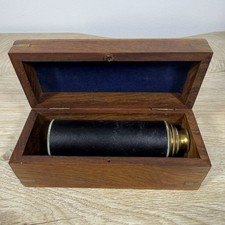 Vintage Brass Leather Nautical Spyglass Telescope Handheld Maritime With Wood Bo