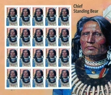 US 2023 MNH # 5798a  IMPERF NDC CHIEF STANDING BEAR PANE OF 20 FOREVER STAMPS