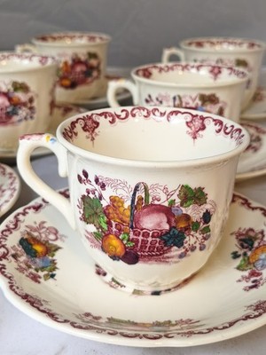 Masons Fruit Basket England 6 Teetassen Set mit Untertassen Vintage Porzellan