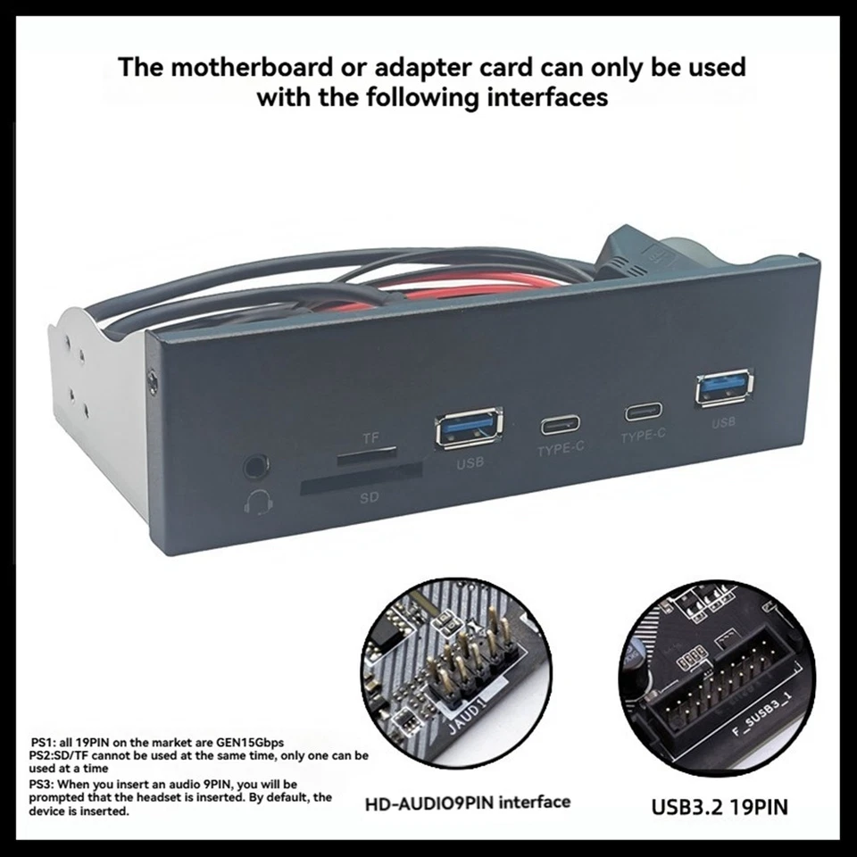 USB Front Panel for PC 2 X USB 3.2 GEN1 5Gbps + 2 X TYPE-C Hub + 3.5mm1538 - Bild 3 von 4