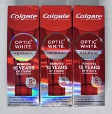 Colgate Optic White Renewal Teeth Whitening, Toothpaste 3oz Exp 12/25+ Lot Of 3
