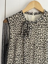 VALENTINO RED Sz 44 Black Animal Print 95% Silk + Black Lace Sleeve £820 Dress