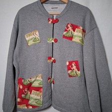 Handmade Sweatshirt Cardigan Large Hawaiian Hula Dance Aloha Hawaii Button Up