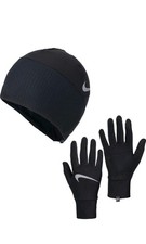 Nike Essentials Mens Running Hat And Glove Set Black Reflective Fleece Men's S/M