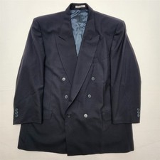 Vtg Yves Saint Laurent 46L Navy 100 Wool Made in France Double Breasted Blazer