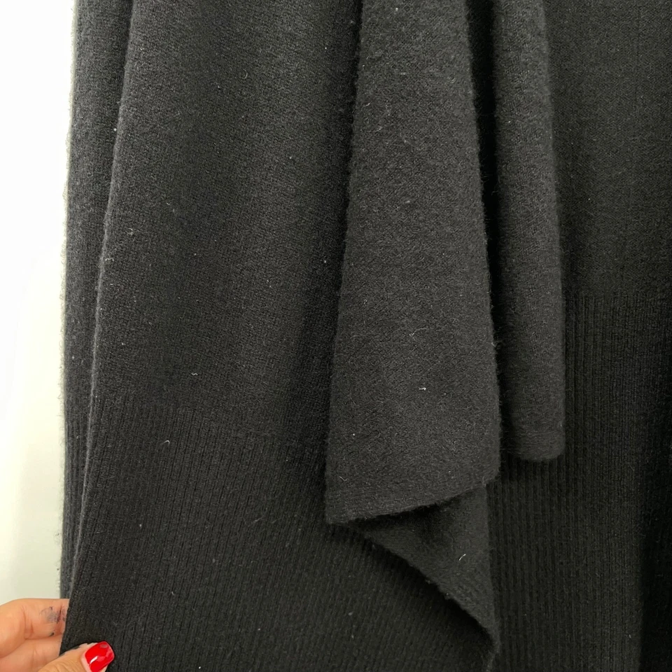 Velvet Black Cashmere Draped Open Front Cardigan Sweater Cozy Knit Classic - Image 4 of 4