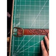 Vintage Full Grain Cowhide Western Tooled Leather Belt Brown 36 Made in USA