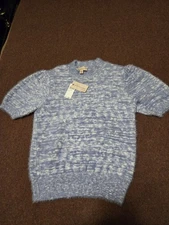 New! Philosophy Powder Indigo Fuzzy Soft Short Sleeve Sweater Size Large