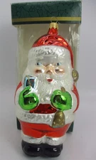 Kurt S Adler Kringle Glass Santa Ornament Green Gloves 6" Traditional Columbia
