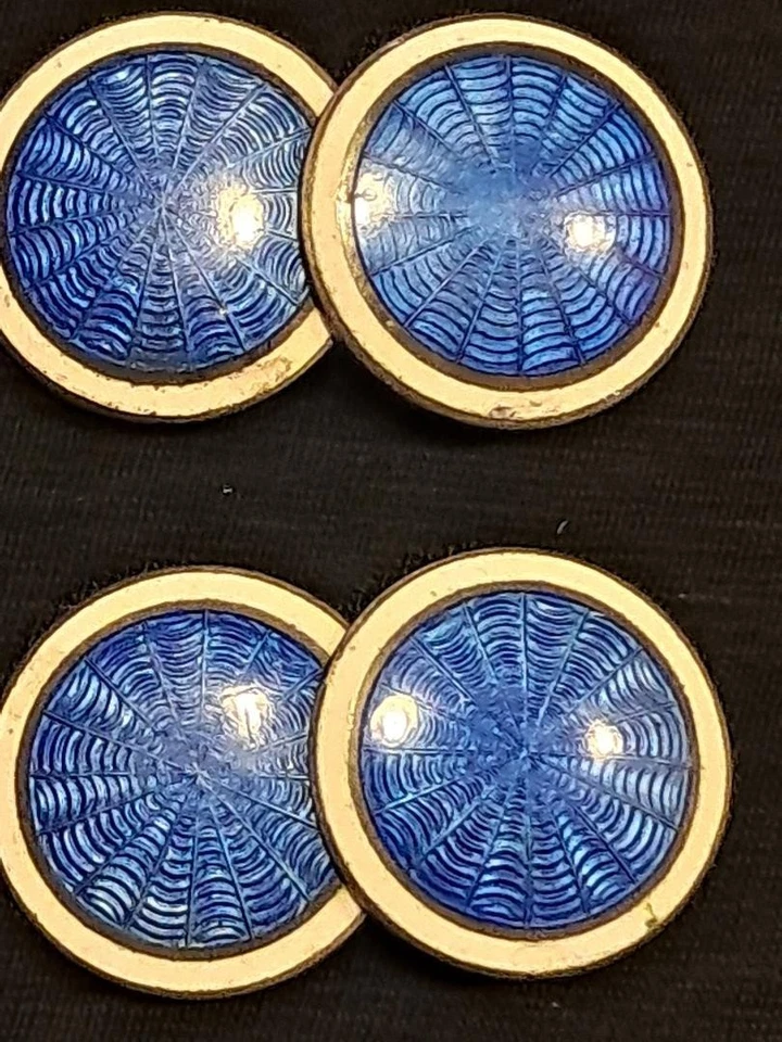 Gemelos Foster & Baily de plata de ley de 1920 con hermoso esmalte azul Foto 2 de 4