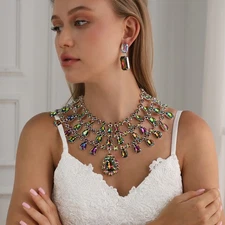 Women Rhinestone Necklace droplet Color Metal Jewel Luxury Show Body Chain 29431