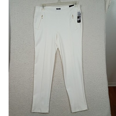 SOHO Dress Pants Slim Leg Women L White Stretch Ponte Gold Zipper Trousers