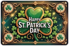 St. Patrick's Day Happy St. Patrick's Day Clover Tin Metal Signs Home D cor Vint