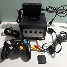 Nintendo GameCube Black Console Bundle DOL-101 OEM Cords Controller Memory
