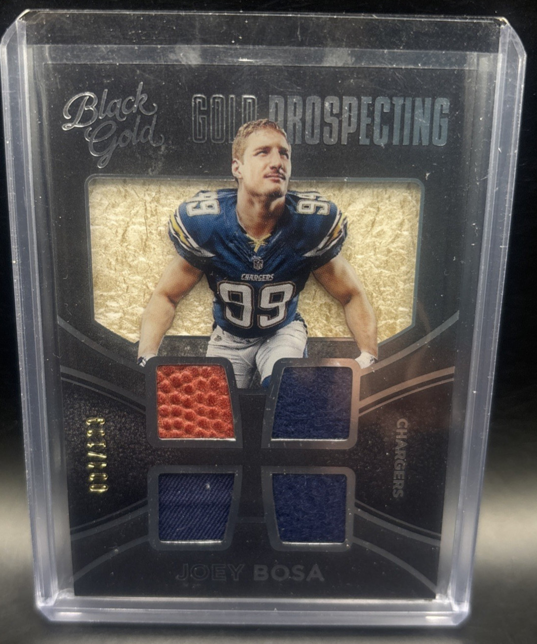 Joey Bosa Panini Black Gold Gold Prospecting Quad Materials #GQ22 Base