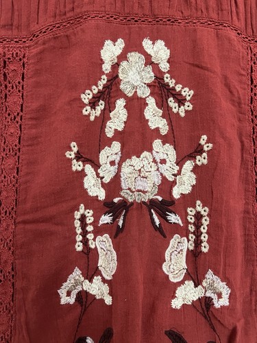 Free People Perfectly Victorian Peasant Dress Medium Brick Red Boho Embroidered - Picture 5 of 14