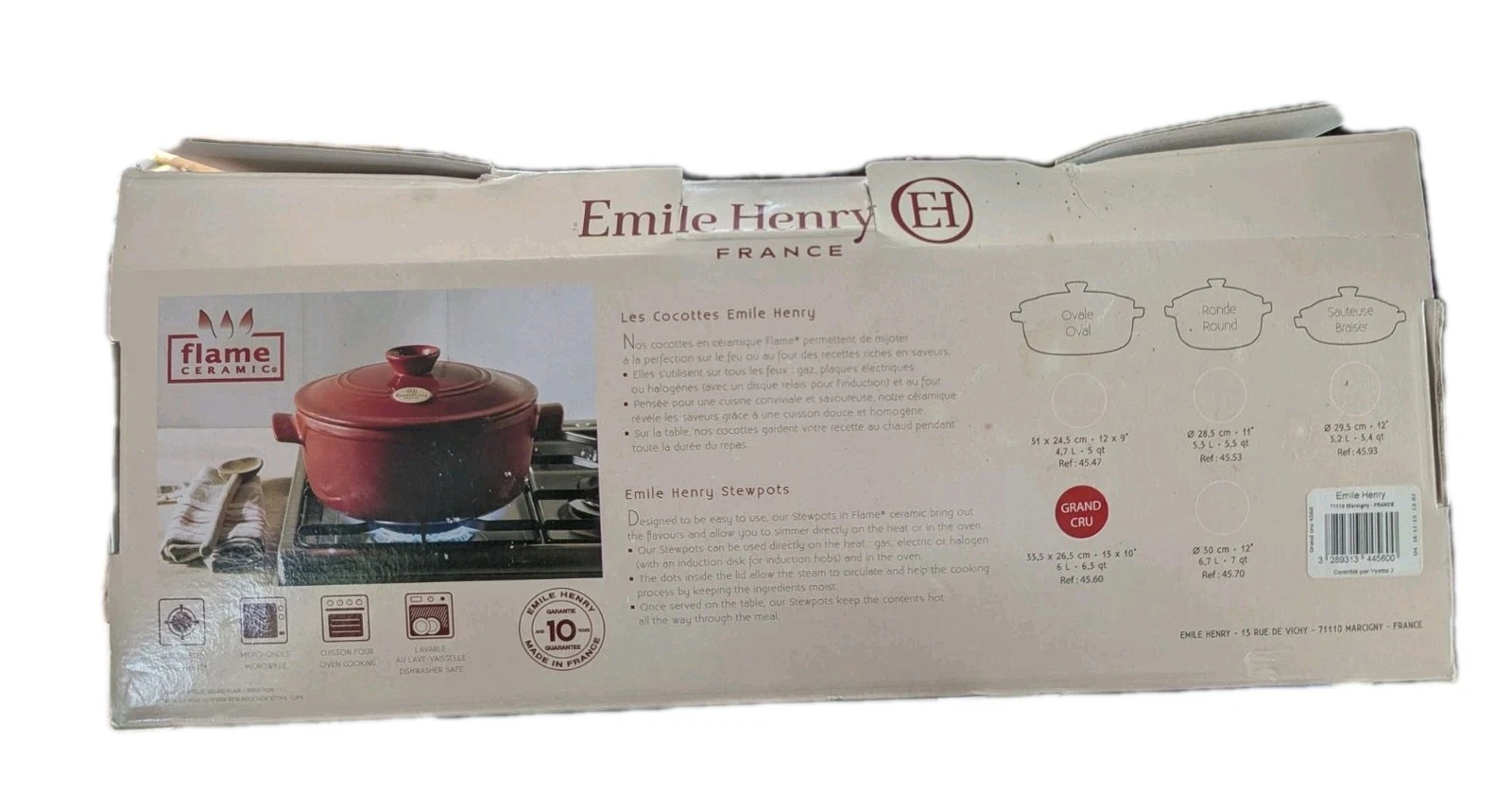 Emile Henry Flame 6.3 Quart Oval Stewpot Dutch Oven Cocotte Red NIB