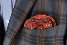 Lord R Colton Masterworks Pocket Square - Red  Gold Tapestry Silk - 75 New