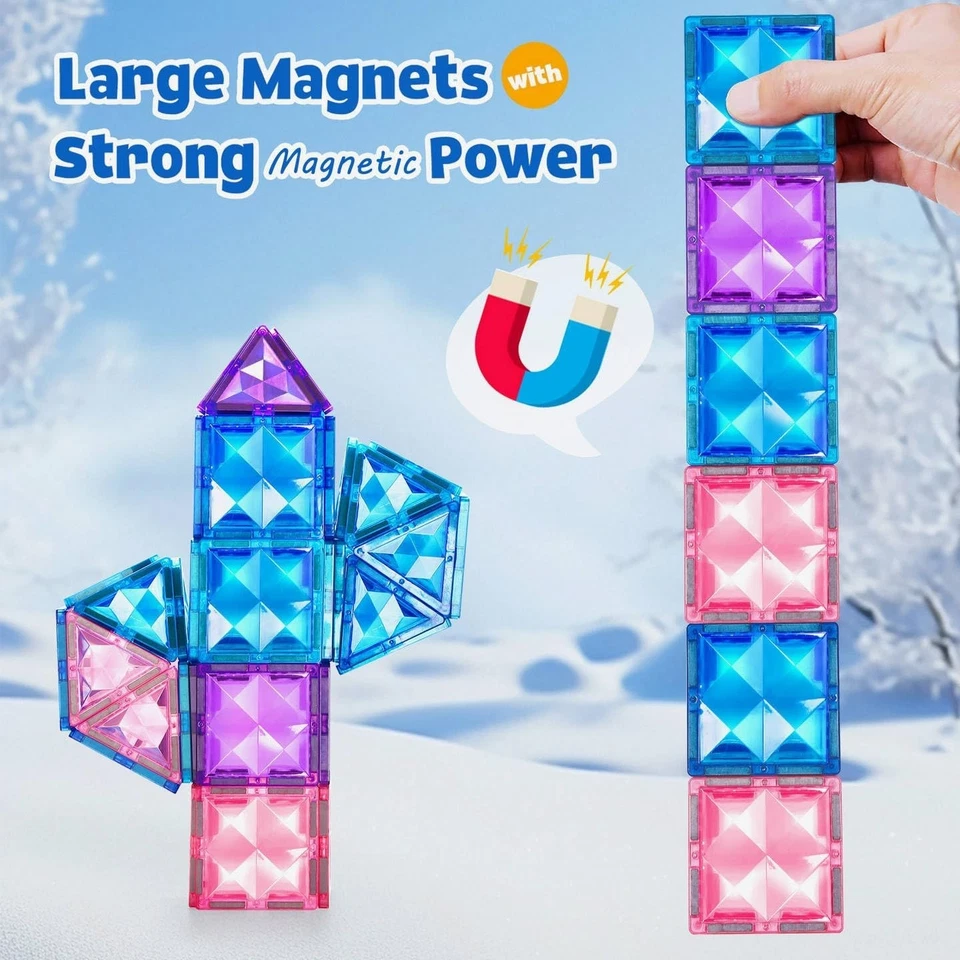 Sparkling Ice Castle Magnetic Tiles - 3D STEM Educational Toys for Kids - Image 4 of 4