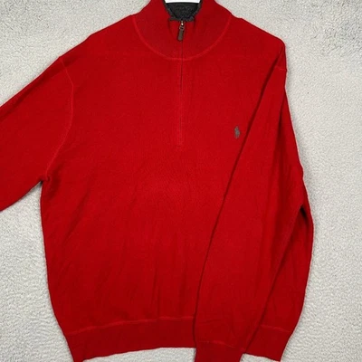 Polo Ralph Lauren 100% Cashmere Sweater Mens XL Red Quarter Zip Mock Neck EUC